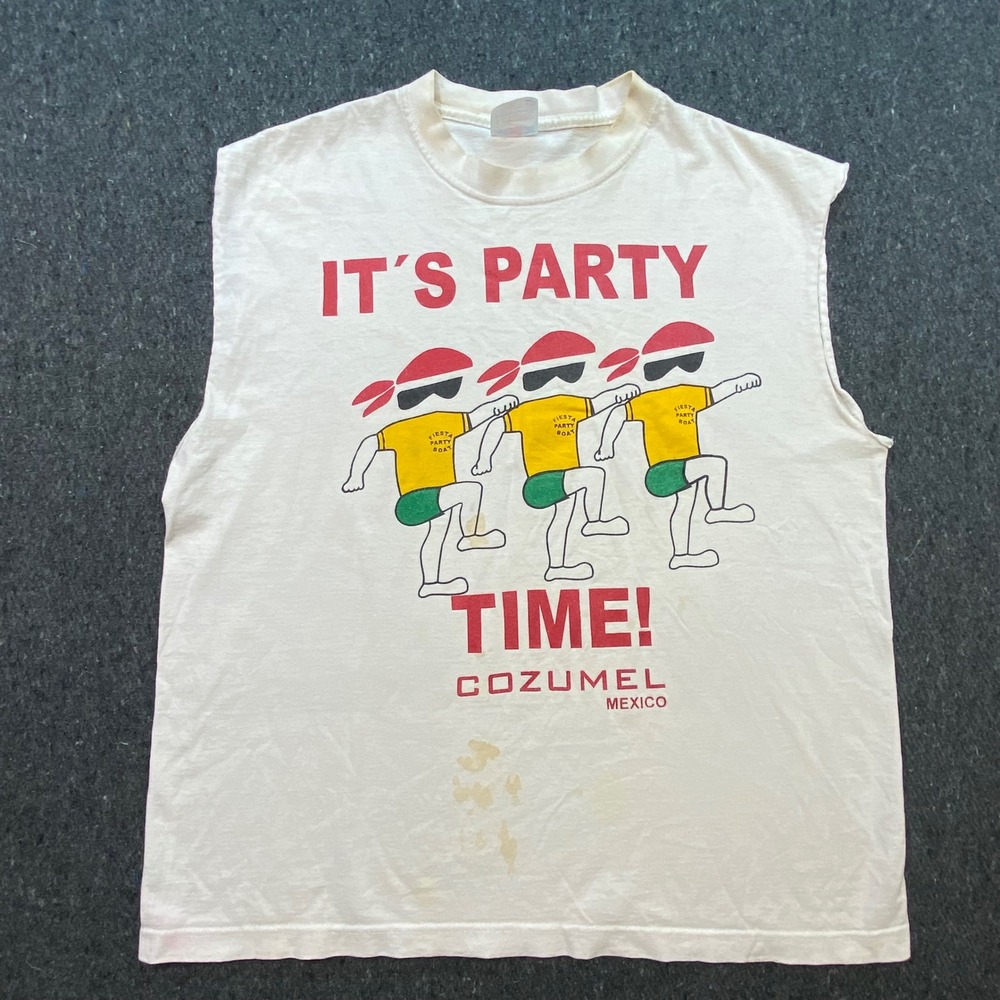 Watex Vintage Mexico Men XL Party Time Cozumel Fiesta Party Boat Tank Top‎ White